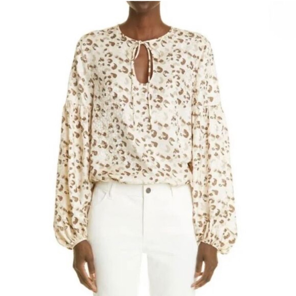 Lafayette 148 New York Beige Silk Leopard Print Blouse | S